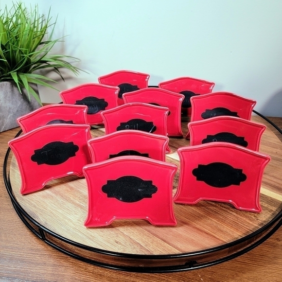 Set of 12 Red Ceramic Place Holder with Black chalkboard and frame style - Picture 8 of 15